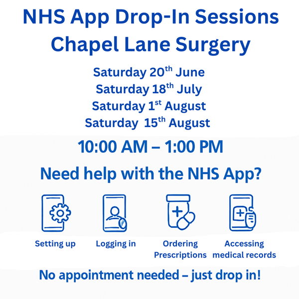 NHS App Drop-In Sessions at Chapel Lane Surgery